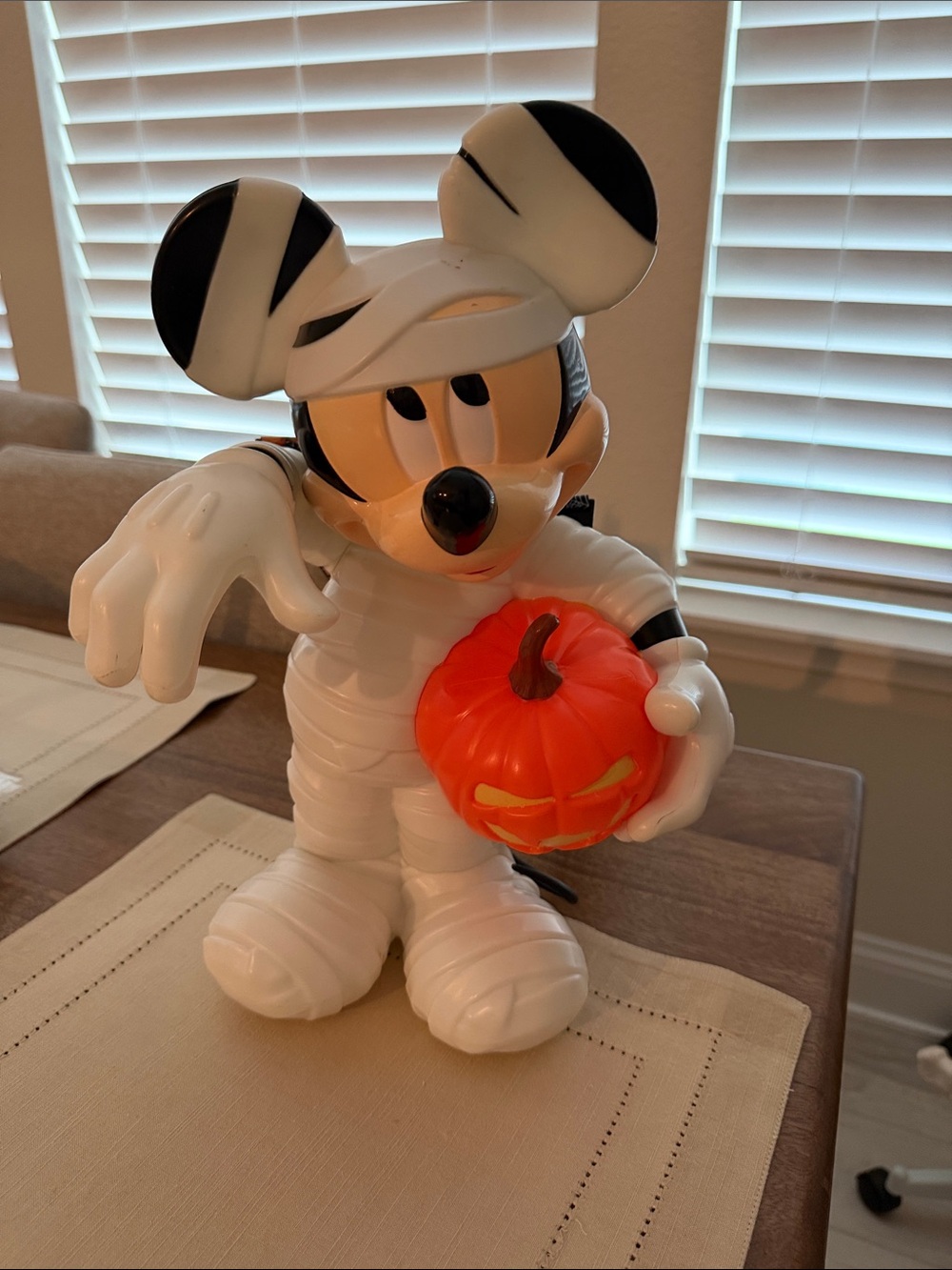 Disney White Mummy Mickey Mouse Figurine with Orange Pumpkin